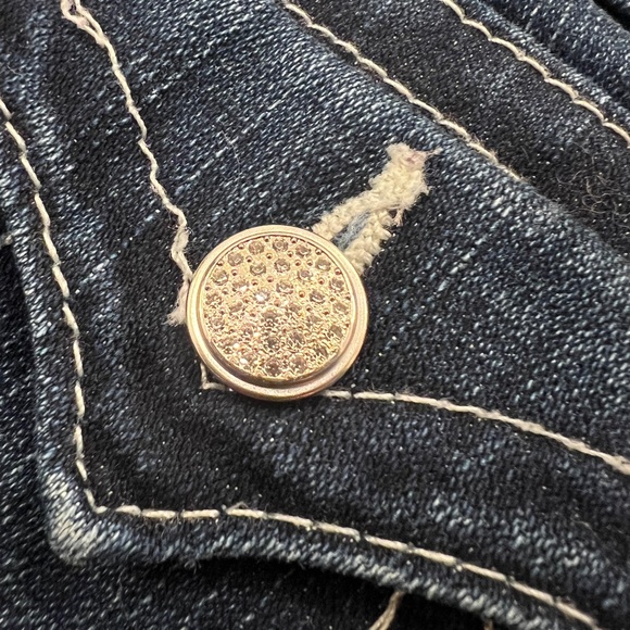EUC [True Religion] Low-Rise <Becky> Boot Cut Blue Jeans + Rhinestones | 25 0 XS - Picture 11 of 16